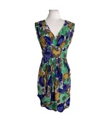 BCBG Max Azria Womens Dress Size 0 100% Silk Green Blue Floral V Neck - £43.36 GBP