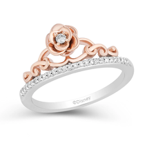 Enchanted Disney Fine Jewelry Silver 1/10 CTTW Diamonds Belle Rose Wedding Ring - £62.16 GBP