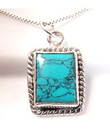 Small Turquoise 925 Sterling Silver Pendant with Rope Style Border Accent - £4.94 GBP