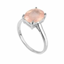 Sólido 925 Plata de Ley Lab-Created Rosa Cuarzo Gema Forma Ovalada Anillo - £66.43 GBP