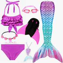 New 7PCS/Set Kid Swimming Mermaid Tail With Monofin  Swimsuit Costume - £29.47 GBP