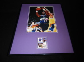 Karl Malone 16x20 Framed Game Used Jersey &amp; Photo Display Utah Jazz - £62.27 GBP
