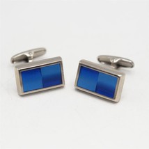 Vintage Silver Tone Blue Rectangle Cuff Links Pair - £23.85 GBP