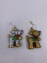 Set of 2 Plastic Puffy Reindeer Christmas Ornaments Silver and Gold - £9.06 GBP