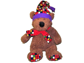 HUGFUN SAMPLE TEDDY BEAR PLAID WINTER PLUSH 12&quot; STUFFED ANIMAL HAT SCARF... - $22.50