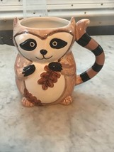 PIER 1 Imports Coffee Mug Raccoon Hand Painted Tail Handle Brown with Leaf - £6.14 GBP