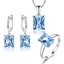 Sky Blue Topaz Gemstone Wedding Jewelry Sets for Women 925 Silver Engagement Rin - £63.28 GBP