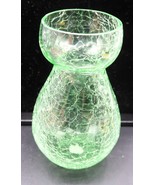 Vtg Crackle Glass Vase Green 6&quot; Made in India Table Decor - $24.99