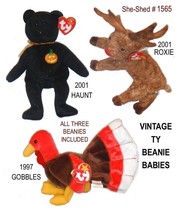 TY Beanie Babies GOBBLES, HAUNT &amp; ROXIE with tags - Vintage Lot of 3 - £19.88 GBP