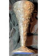 Vintage Metal Fluted Floral Decorated Flower Holder Vase - $55.25