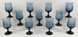 11 Pfaltzgraff Yorktowne 8 Oz Wine Glasses Set Blue White Etched Floral Stemware - £59.05 GBP