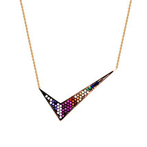 925 Sterling Silver Rose Gold Rainbow Color CZ Check Mark Necklace 16&quot;-18&quot; - £65.24 GBP