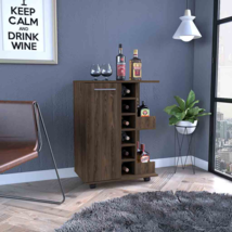 Dark Walnut Bar Cart: 4 Casters, Shelves &amp; Door - $245.99