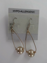Beaded Teardrop Thin Dangle Earrings Gold Color Bead Fishhook Fashion Jewelry - $4.99