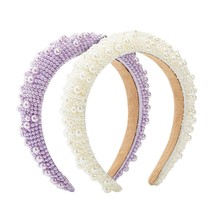 2X Pearl White &amp; Lavender Rhinestone Padded Crystal Headband For Women, 6X1.3X6&quot; - £21.13 GBP