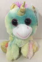Goffa Unicorn plush rainbow multi-color big pink eyes green blue yellow purple - $7.91