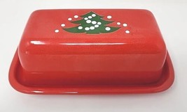 Vintage Waechtersbach Red Christmas Tree Covered Butter Dish 2 Piece U187 - £79.92 GBP