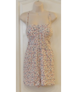 Lily Rose Short Sleeve Smocked Linen Romper White Floral Women&#39;s JR. Sz ... - $20.47