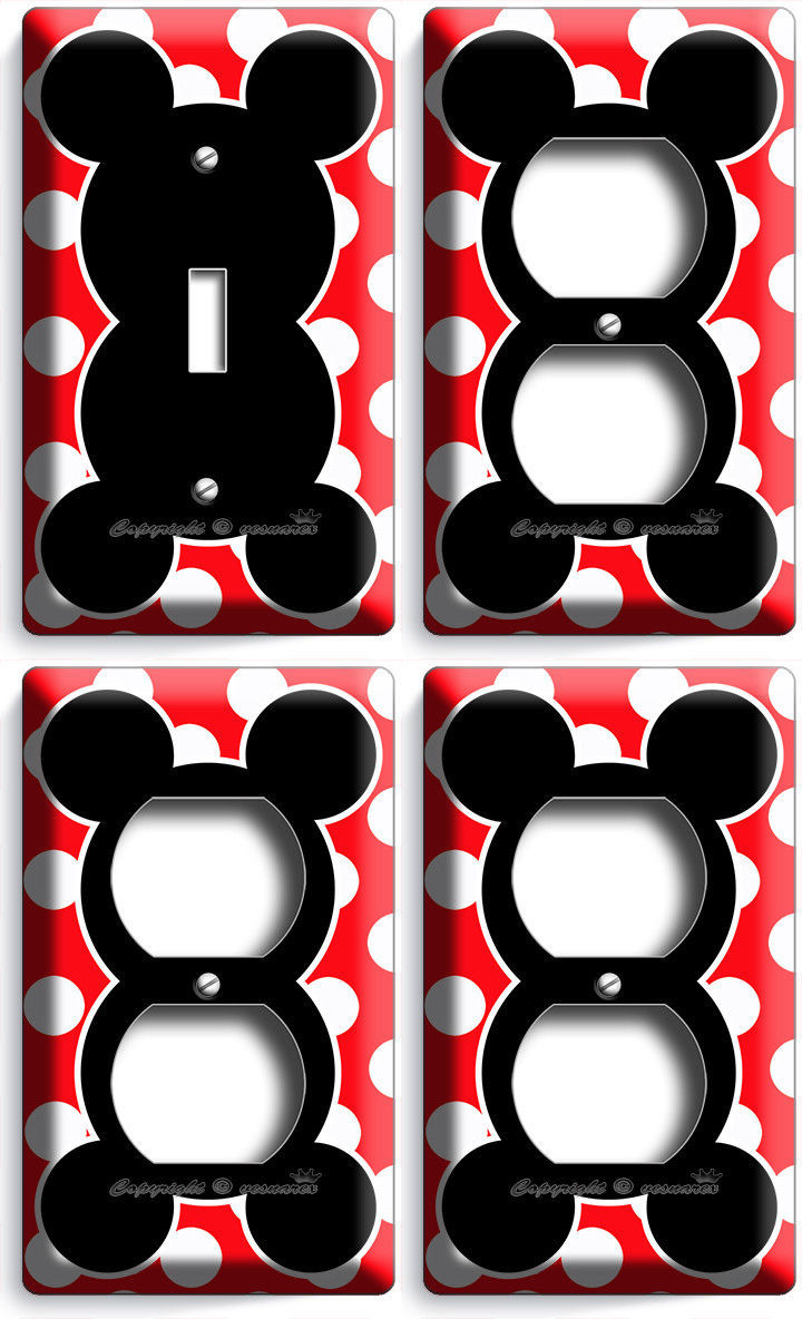 BABY MICKEY MOUSE EARS POLKA DOT NURSERY LIGHT SWITCH OUTLET PLATE BOY GIRL ROOM