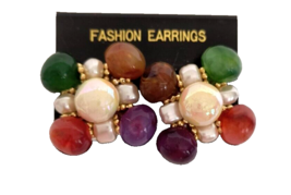 New Fashion Earrings for Pierced Ears Retro Look Multicolor appx 1 in Gold Tone - £8.36 GBP