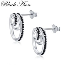 New Arrival 100% Genuine 925 Sterling Silver Jewelry Black Spinel Stone  Cute Pa - £11.42 GBP