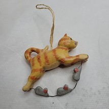 Rustic Orange Tabby Cat Chasing Mice Ornament Christmas Unique Kitten Pet  - £11.71 GBP