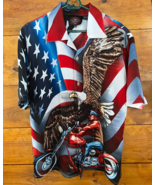 Dragonfly Roadhouse Mens Button Up Short Sleeve Shirt Eagle USA Biker Si... - €19,80 EUR