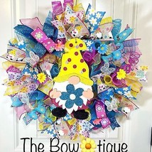 Handmade Spring/ Summer Daisy Butterfly Gnome Prelit Ribbon Wreath 22 in... - $80.00