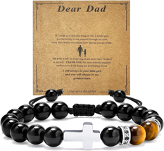 Birthday Bracelets Gifts for Men, Natural Stone Crown Cross Bracelet Val... - £19.72 GBP