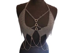 Medieval Silver Metal Chainmail Bikini Set bra Top Costume Skirt Cosplay gift - £74.22 GBP