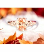 Elegant Rose Gold Oval-Cut Gemstone Ring with CZ Accents | Fine Jewelry - $29.16 CAD