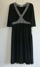 Calvin Klein Dress Black 8 Empire 3/4 Dolman Sleeve Jersey V-Neck Belt New - $59.99