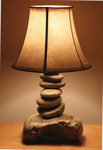 Lodge Cabin Decor...The Clearwater Medium Size Stone Lamp w/Faux Leather Shade - £143.81 GBP