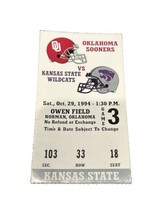 1994 Oklahoma Sooners vs Kansas State Wildcats Football Ticket Stub Owen... - £9.08 GBP