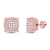 14kt Rose Gold Womens Round Diamond Blue Sapphire Square Earrings 7/8 Cttw - £1,021.75 GBP