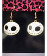 Gold Alloy White Enamel Ghost Face Wire Earrings - $7.99