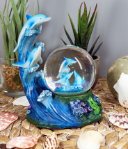 Nautical Marine Dolphin Family Rising With Waves Snow Water Globe Figurine Decor - £20.95 GBP
