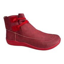 Women's Flat Faux Leather Casual Ankle Booties Red Comfort Shoes US 10/E... - $18.16