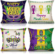 Mardi Gras Pillow Covers 18x18 Set of 4 Happy Mardi Gras - £7.50 GBP