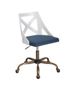Blue Upholstered Farmhouse Task Chair with Antique Copper Metal Frame and Wood B - $122.75
