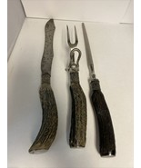 Vintage Stag Antler &amp; Sterling Silver Mounted 3-Piece Carving Set Knife ... - $1,065.52 MXN