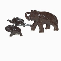 Vintage 1960&#39;s Ceramic Elephant with Babies on Chains Chocolate Brown Japan - $333.75 MXN