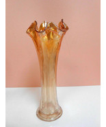 Vintage Fenton Marigold Carnival Glass Vase 8.25" tall orange hombre wavy - $49.49