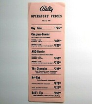 Bally Operators Prices Original Arcade Game &amp; Bingo Pinball Machine July 15 1955 - £11.68 GBP