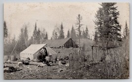 RPPC Men at Wood Camp Scene Tents Barrels Bean Pots c1908 Photo Postcard H27 - £12.59 GBP