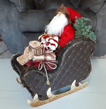 Vintage Christmas Holiday Santa Clause Figurine on Sleigh Sled 20&quot; x 16&quot; x 9&quot; - £8.55 GBP
