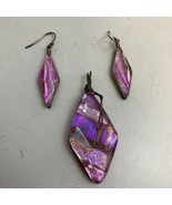 Handcrafted Fused Pink Dichroic Glass Pendant &amp; Earring Set - $27.06 CAD