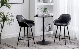 Btexpert 25 Inch Counter Height Barstools Bucket Black Faux Leather Accent - £126.16 GBP