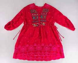 Johnny Was Embroidered peasant Boho Cotton Cinch Pink Red Blouse Small - £53.94 GBP