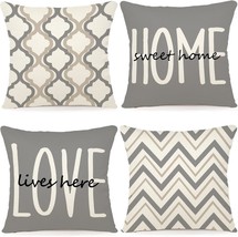 Ycoll Farmhouse Throw Pillow Covers 18X18 Set Of 4 Rustic Linen Square - $31.62